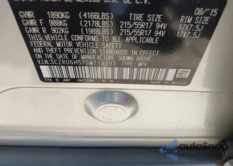 2016 Honda Hr-V Ex from USA, damaged, VIN 3CZRU6H57GM719293